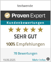 ProvenExpert: 100% Empfehlung für Textwende!
