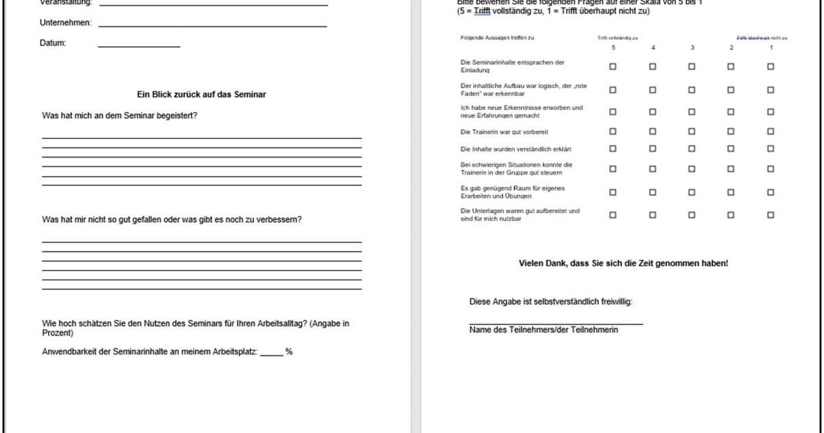 Vorlage Seminarbewertung - Kostenlos zum Herunterladen